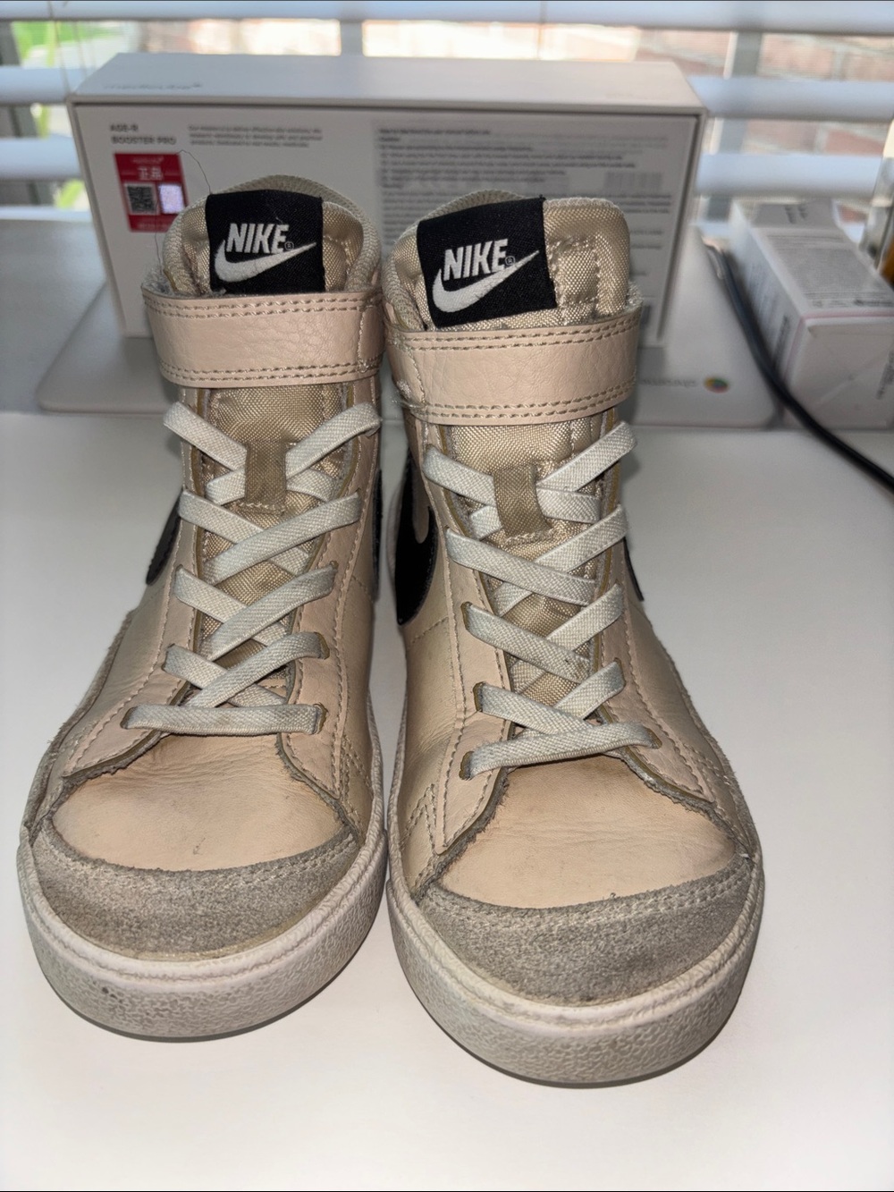 Nike Kids High-Top Sneakers in Beige and Black